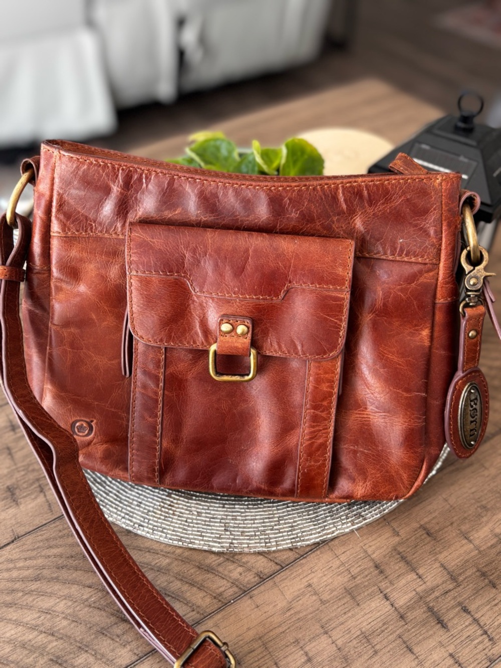 Born Rustic Brown Leather Crossbody Bag with Front Pocket